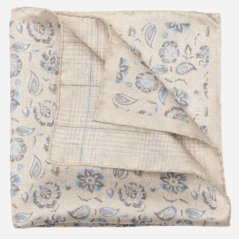 Enzo - Double Sided Silk Pocket Square - Beige