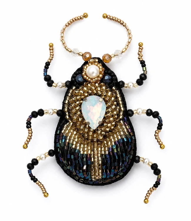 FAIRTRADE broche KEVER ZWART met pailetten en kralen