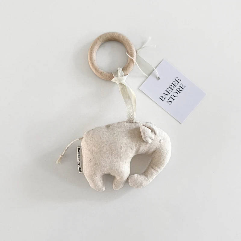 Linnen bijtring en speenkoord olifant beige