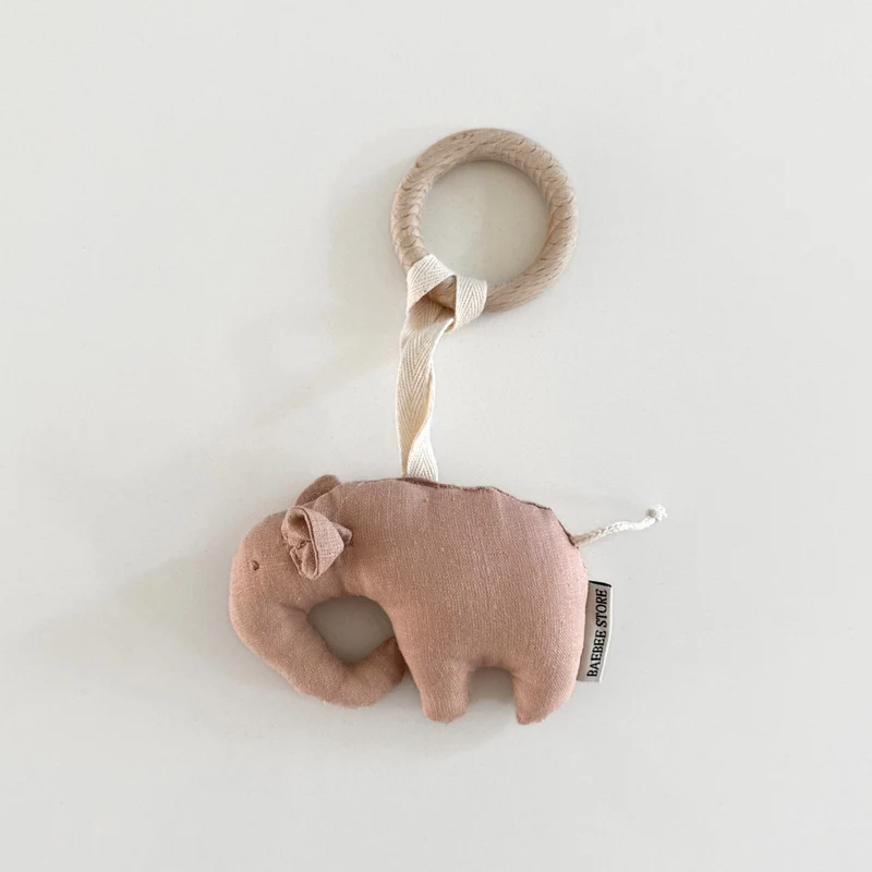 Linnen bijtring en speenkoord olifant oudroze