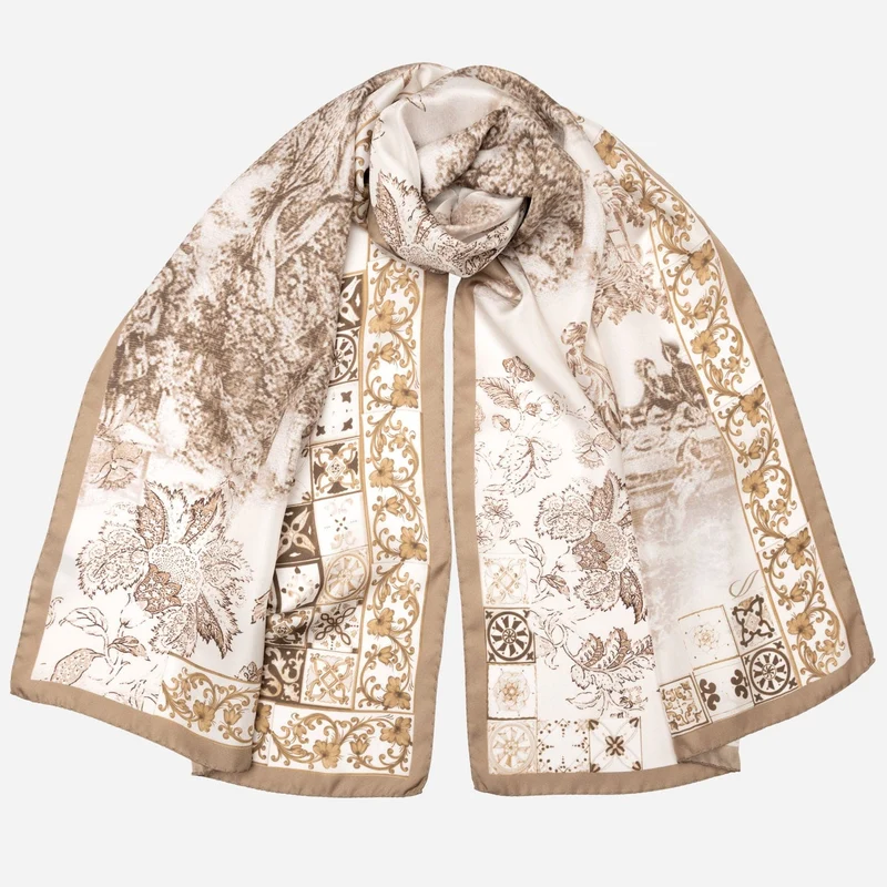 Toile - Long Silk Scarf - Tan