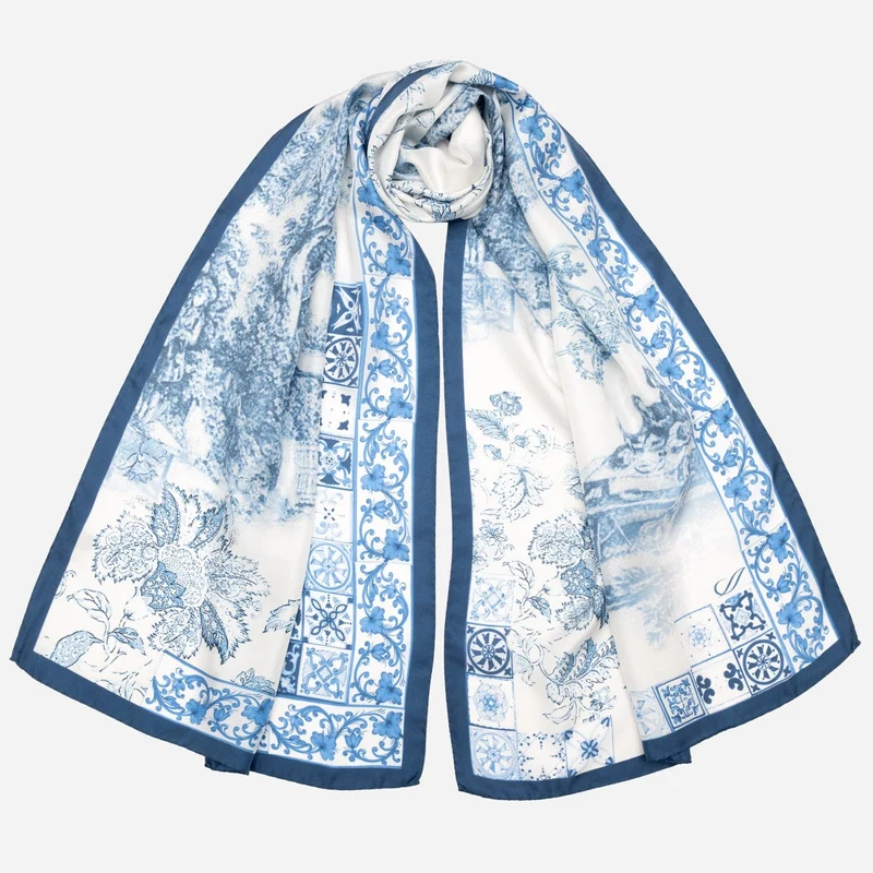 Toile - Long Silk Scarf - Blue