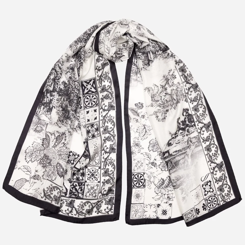 Toile - Long Silk Scarf - Black