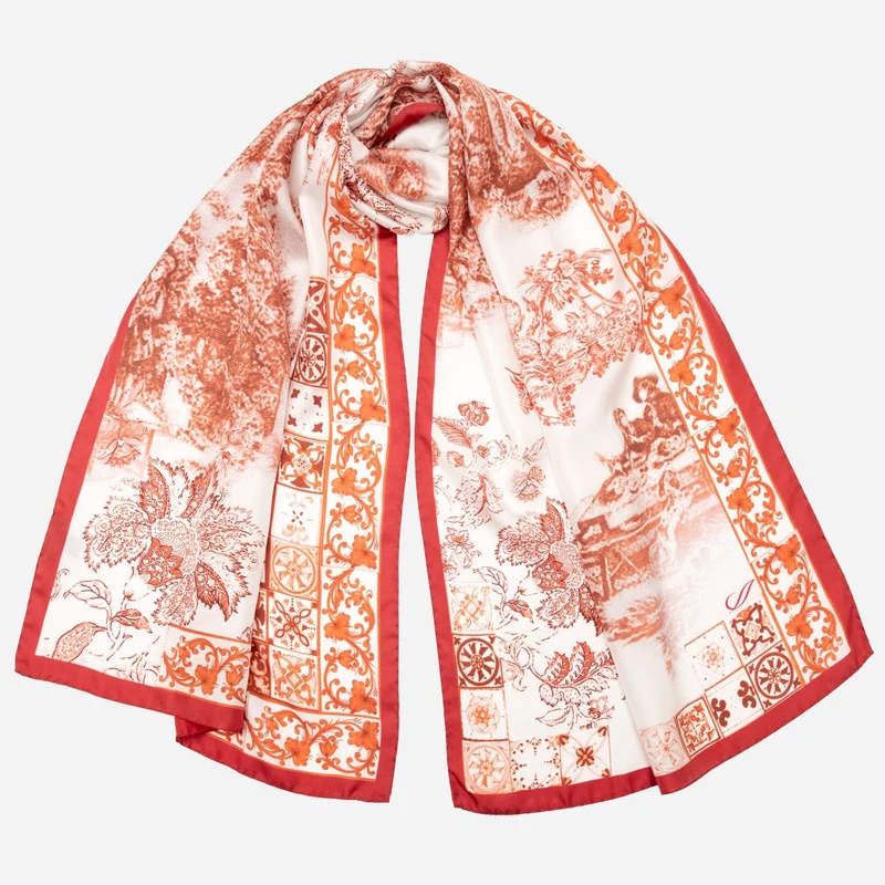 Toile - Long Silk Scarf - Red