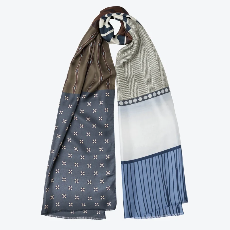 Atri - Long Silk Scarf- Blue