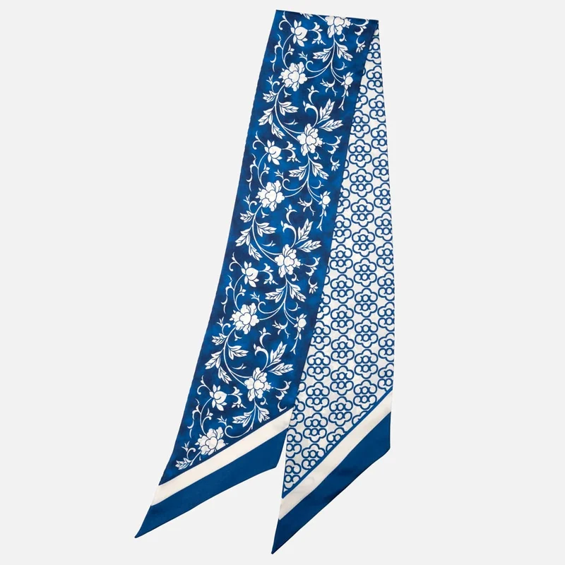 Loretta - Skinny Silk Scarf - Blue