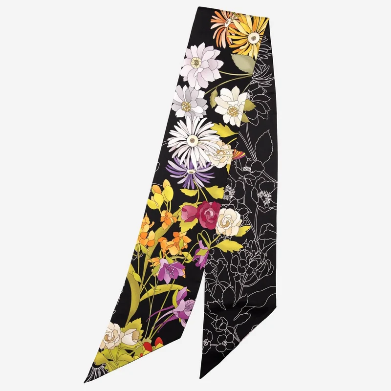 Vanessa - Skinny Silk Scarf - Black