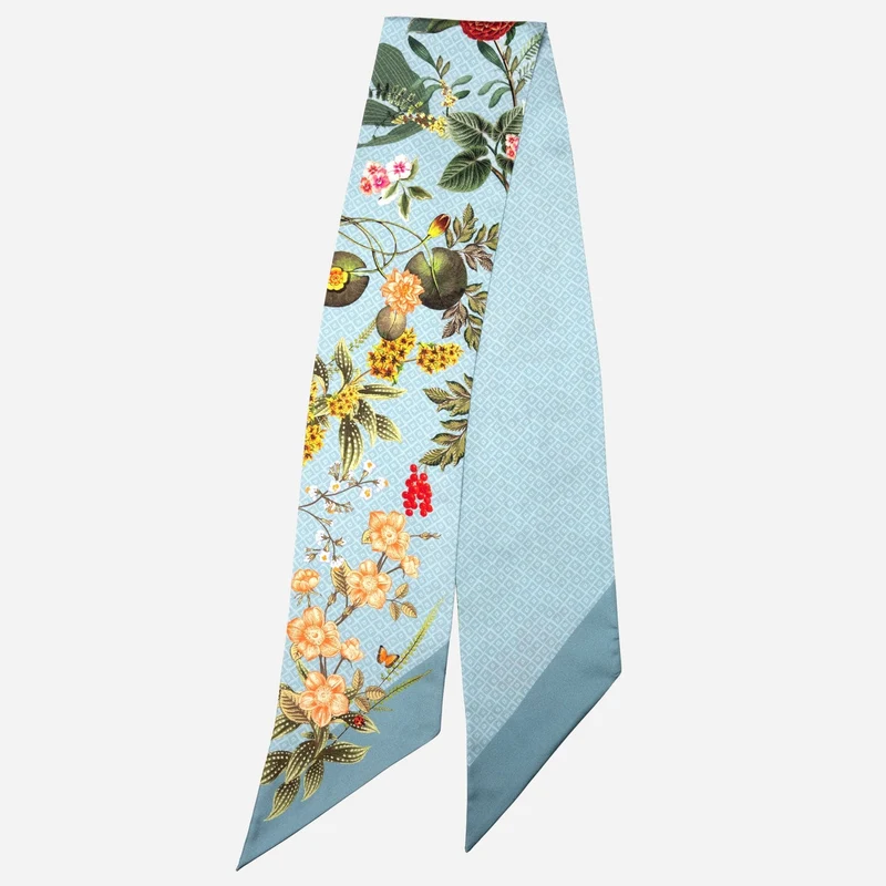 Ornella - Skinny Silk Scarf - Dusty Blue