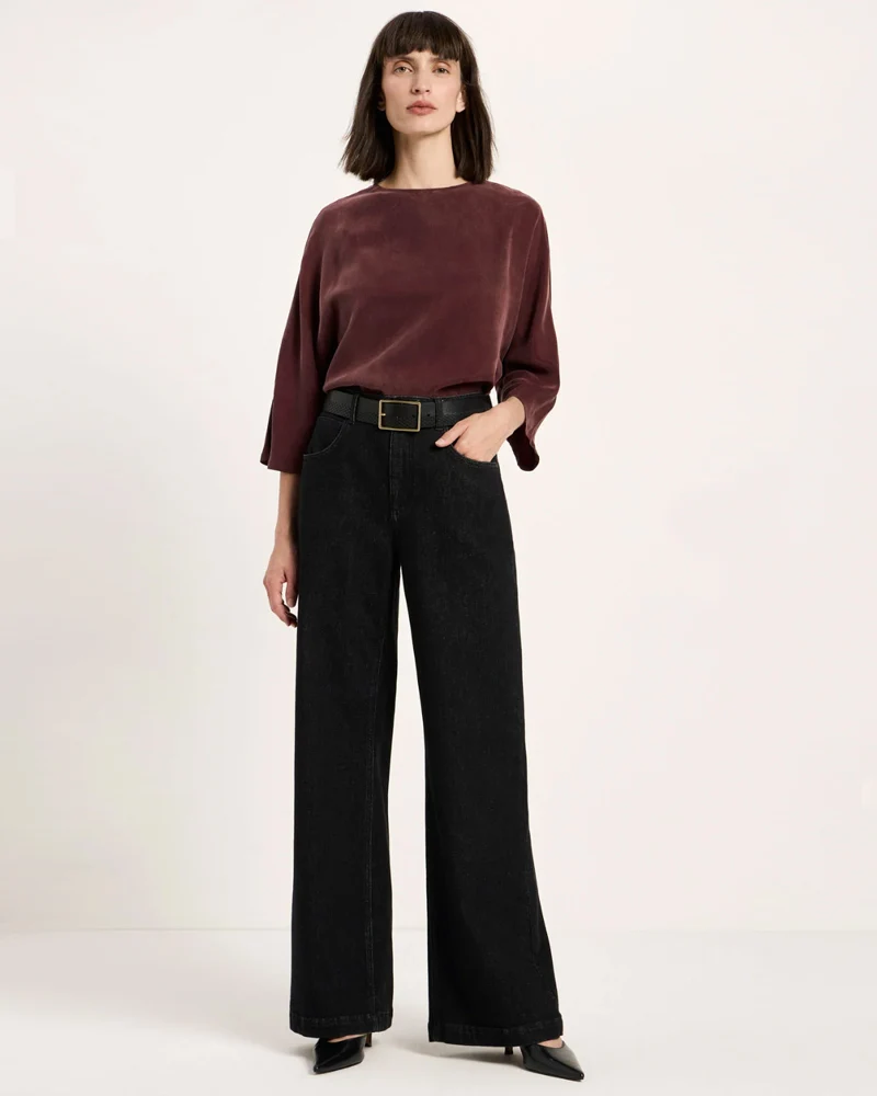 LANIUS effen blouse met 3/4 mouw BIBI CHOCO van cupro