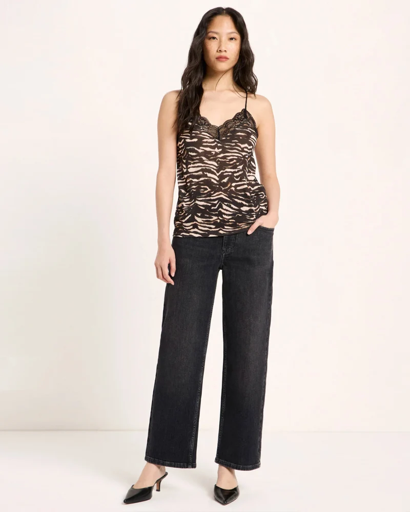 LANIUS hemd met kant JILA ANIMAL tencel rib