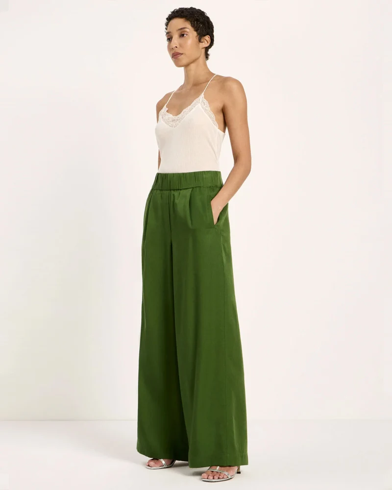 LANIUS wijde pantalon broek JOLENE GREEN van tencel