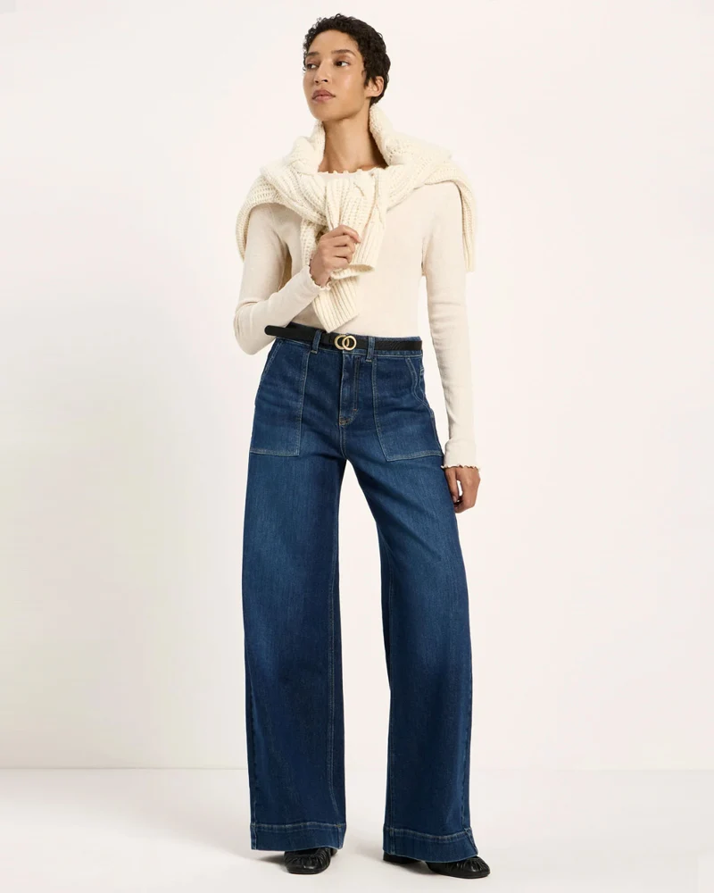 LANIUS wide jeans TIDE DARK BLUE biologisch katoen