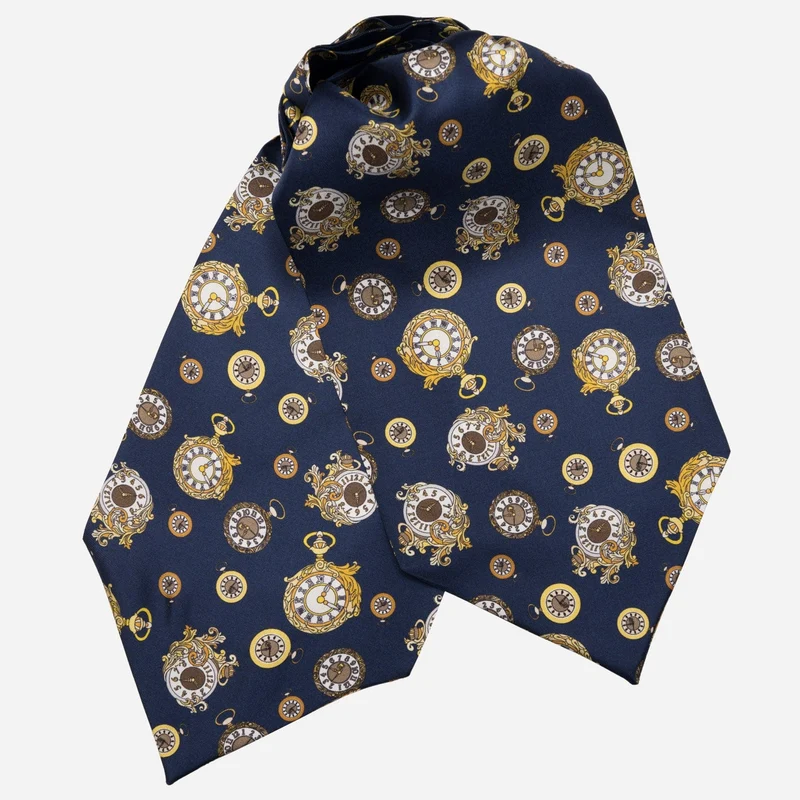 Gilded Keeper - Silk Ascot Cravat Tie - Navy