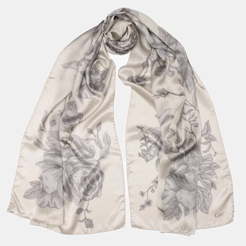Isabella - Silk Scarf Shawl - Pearl Grey