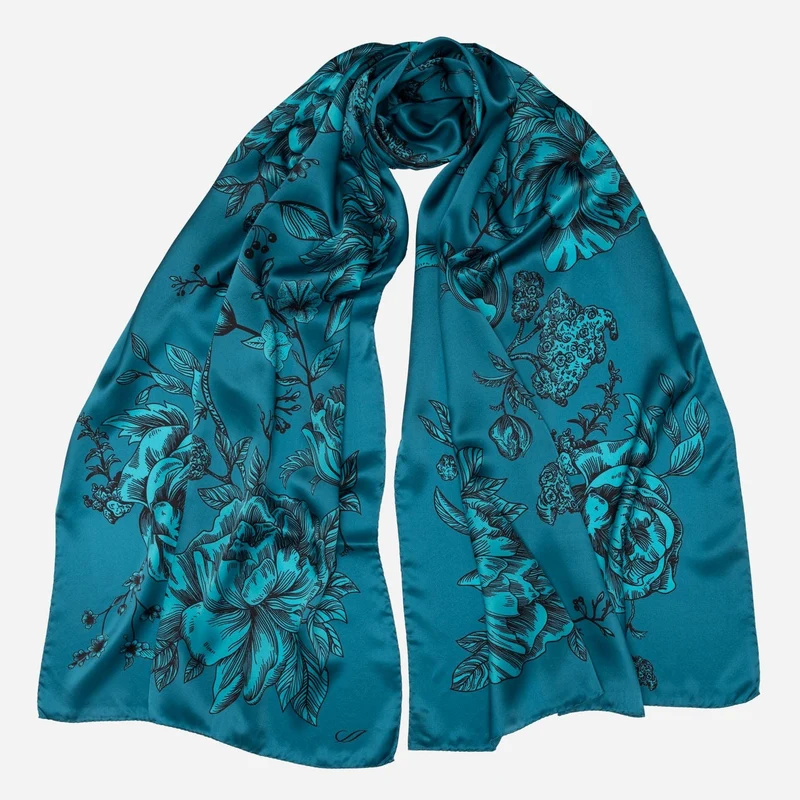 Isabella - Silk Scarf Shawl - Peacock Blue
