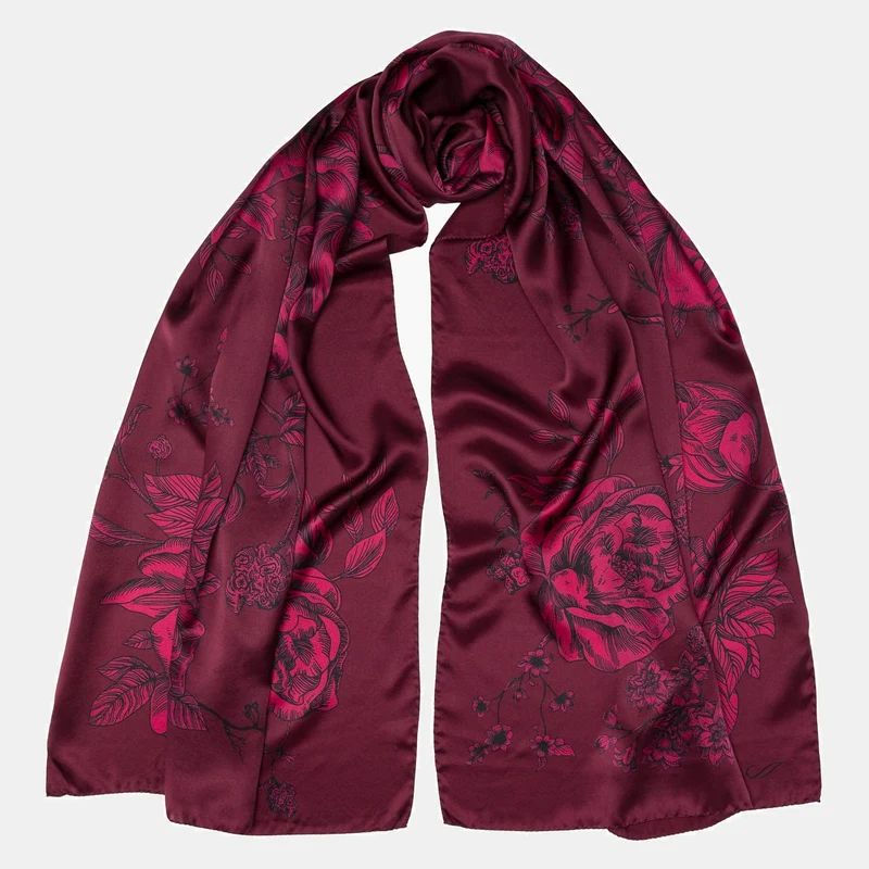 Isabella - Silk Scarf Shawl - Garnet Red
