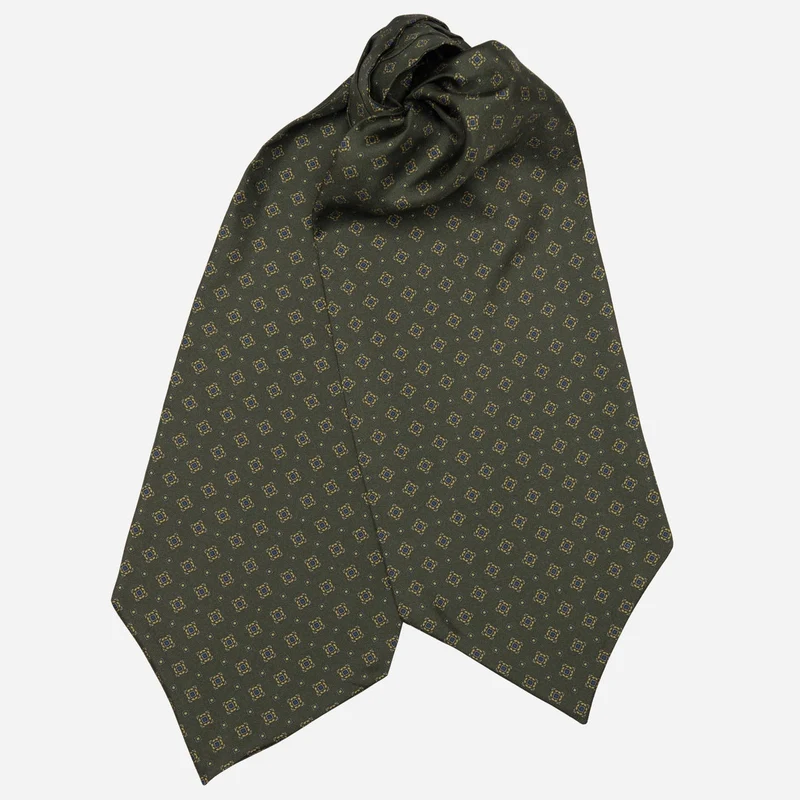 Corbara - Silk Ascot Cravat Tie - Olive Green