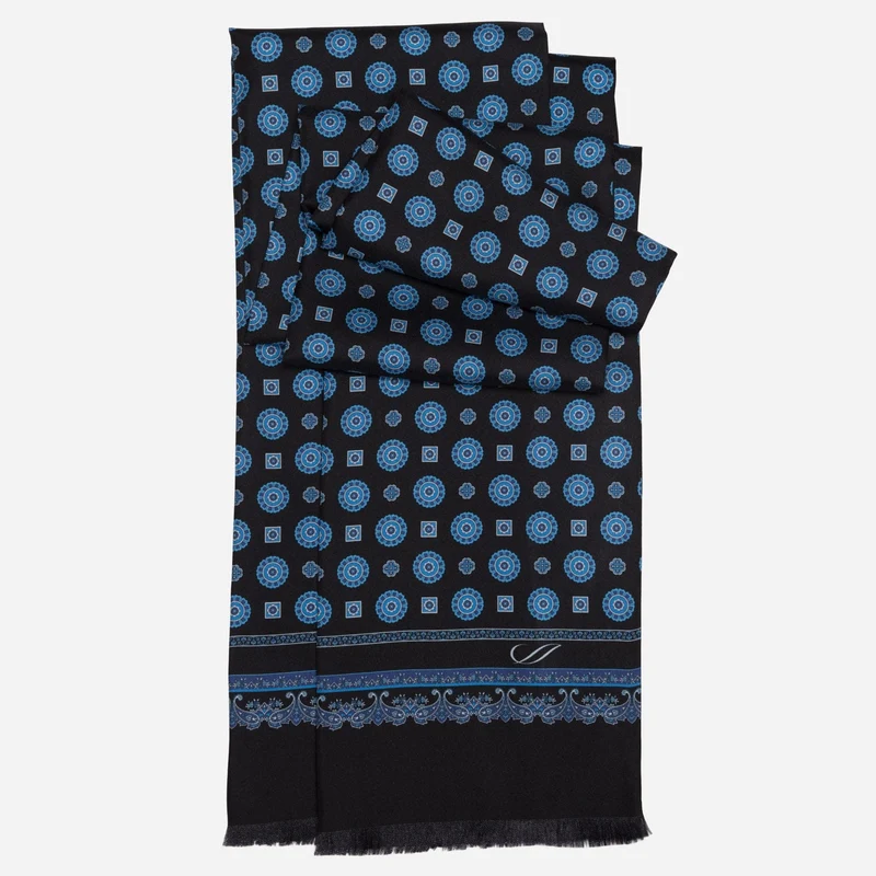 Botticelli - Slim Silk Scarf - Black & Blue