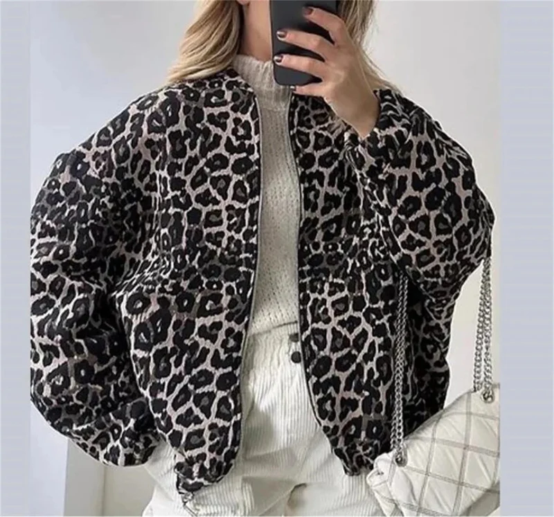 Women's Zippered Leopard Print Transition Jacket