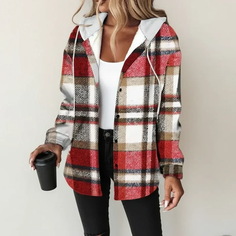 Women's Plaid Hooded Winter Shirt Jacket
