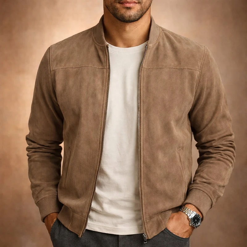 Men's Lightweight Suede Bomber Jacket – Smart Casual Style