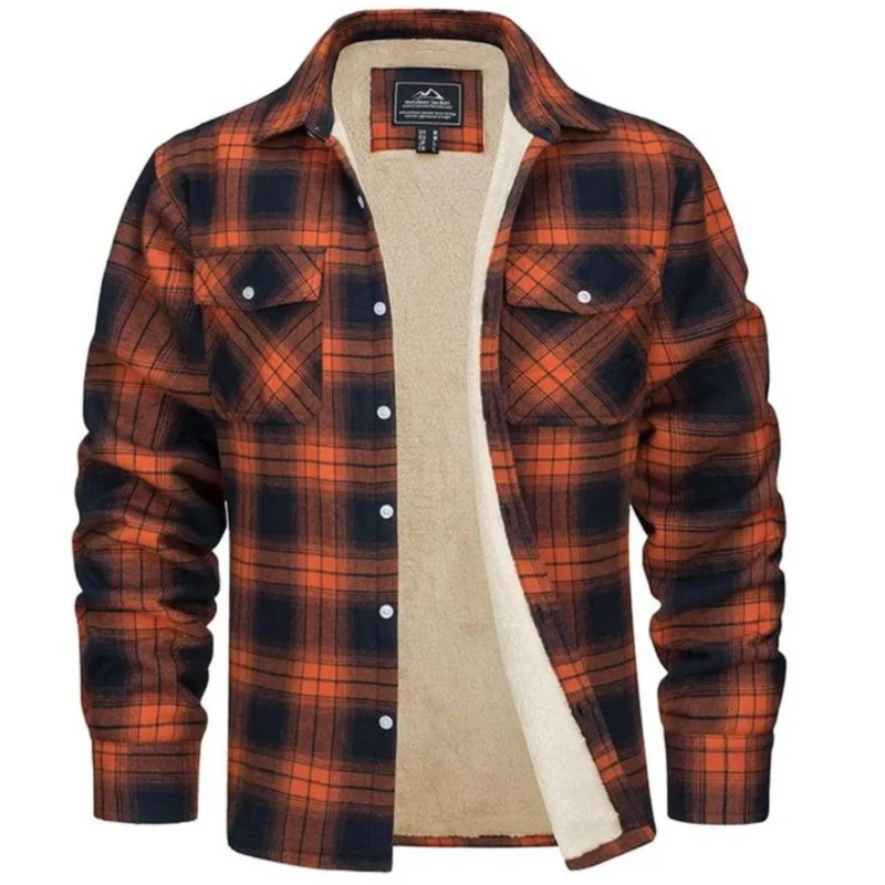 Men's Plaid Sherpa Shirt Jacket with Cozy Lining