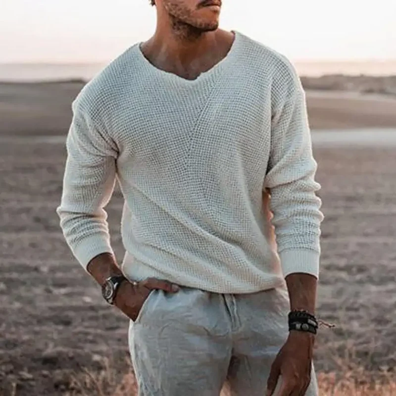 Men's Casual V-Neck Long Sleeve Slim Fit Knitted Sweater