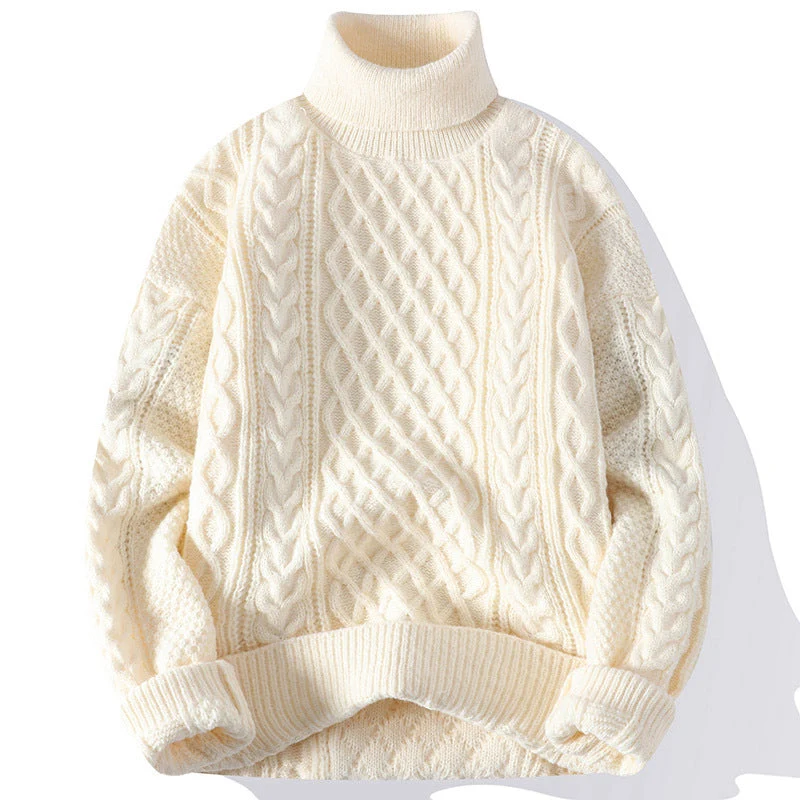 Men's Warm Turtleneck Sweater - Relaxed Cable Knit for Winter