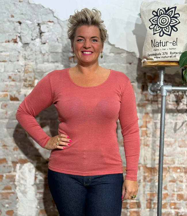 HOCOSA wollen longsleeve van wol en zijde dames OUD ROZE