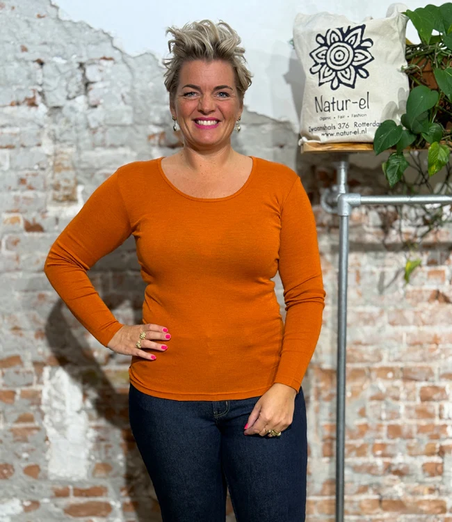 HOCOSA wollen longsleeve van wol en zijde dames TERRACOTTA