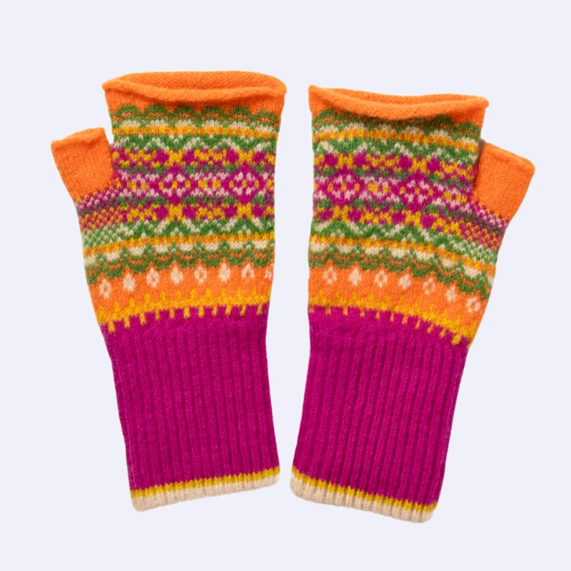 ERIBE Wollen POLSWARMERS 100% merino Fairisle ALLOA TULIP