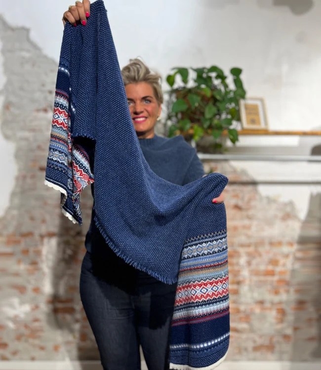 ERIBE Wollen sjaal shawl 100% merino lamswol ALPINE BLUE MORNING