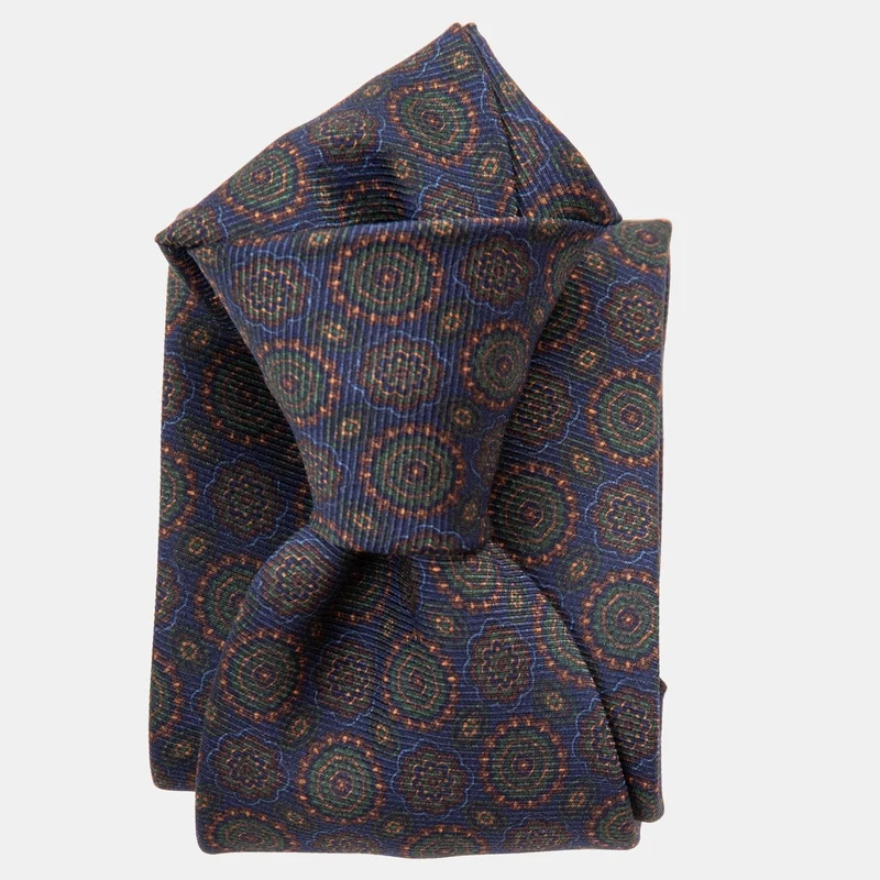Moretti - Printed Madder Silk Tie - Navy & Green