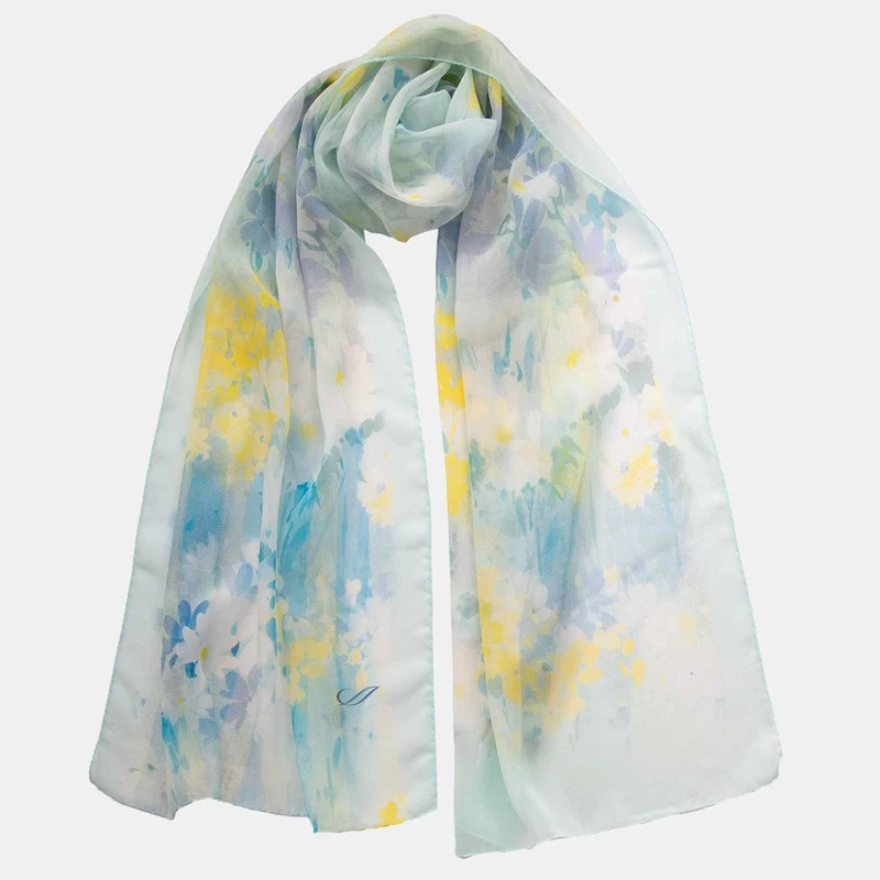 Meadow - Long Silk Scarf - Sky Blue