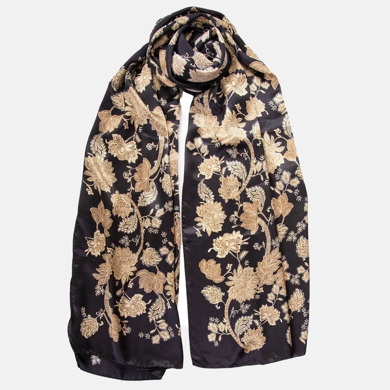 Esmeralda - Silk Scarf Shawl - Black & Gold