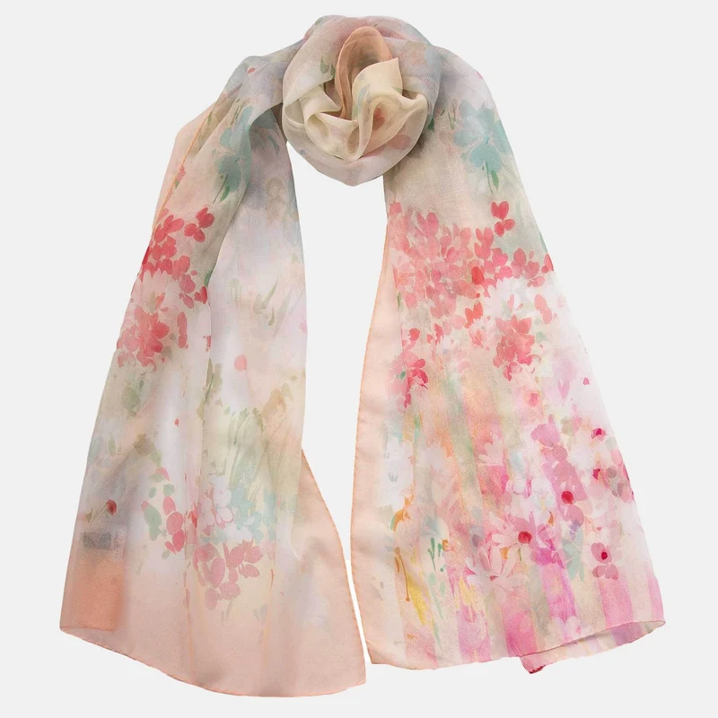 Meadow - Long Silk Scarf - Salmon Pink