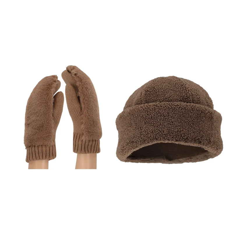 Dames teddy wanten + muts - One size