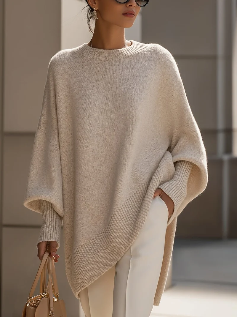 Women's Oversized Batwing Knit Sweater for Cozy Style
