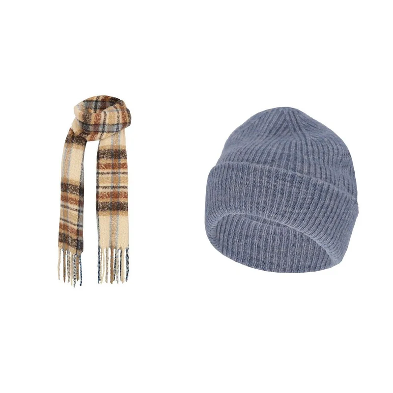Sjaal en muts dames - Zand/Denim - One size