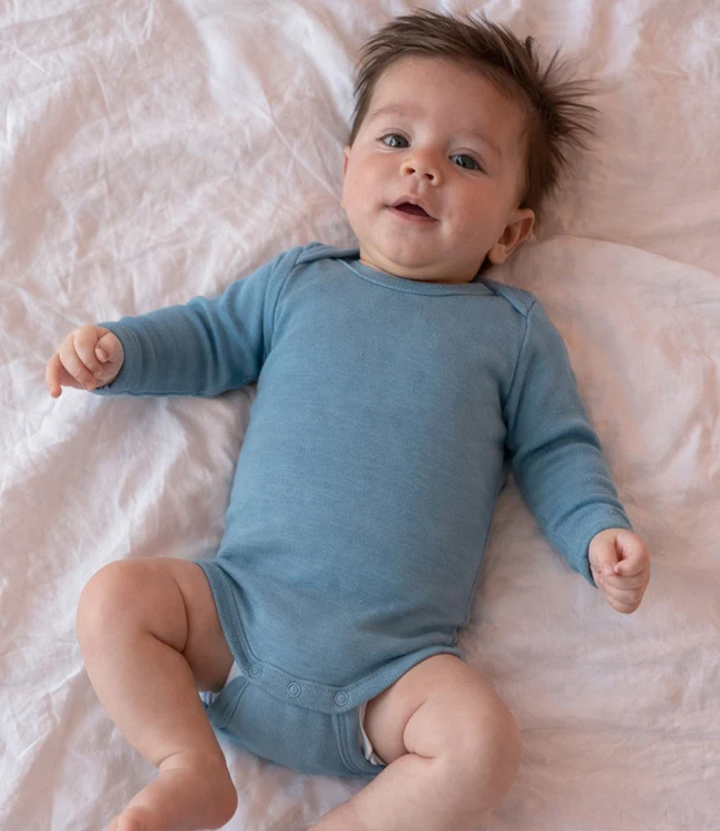ENGEL baby romper wol zijde LANGE MOUW effen IJSBLAUW