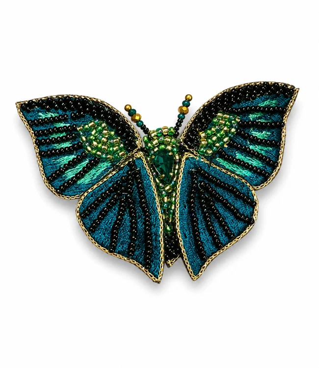 FAIRTRADE broche VLINDER PETROL met pailetten en kralen