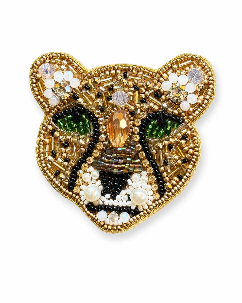 FAIRTRADE broche LEOPARD met pailetten en kralen