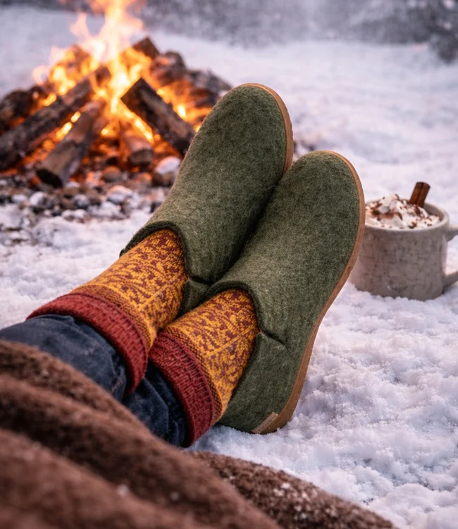 GLERUPS wollen sloffen pantoffels LAARS moss RUBBER HONEY