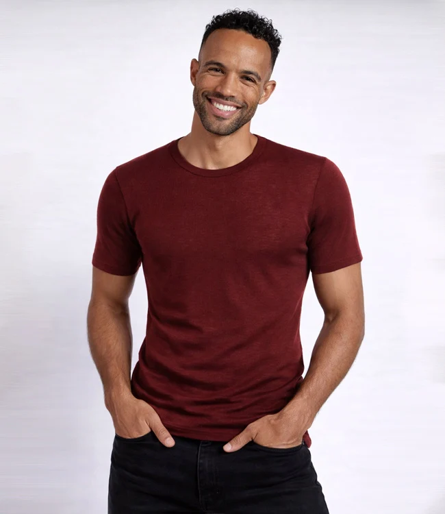 HOCOSA shirt korte mouw wol zijde heren BORDEAUX