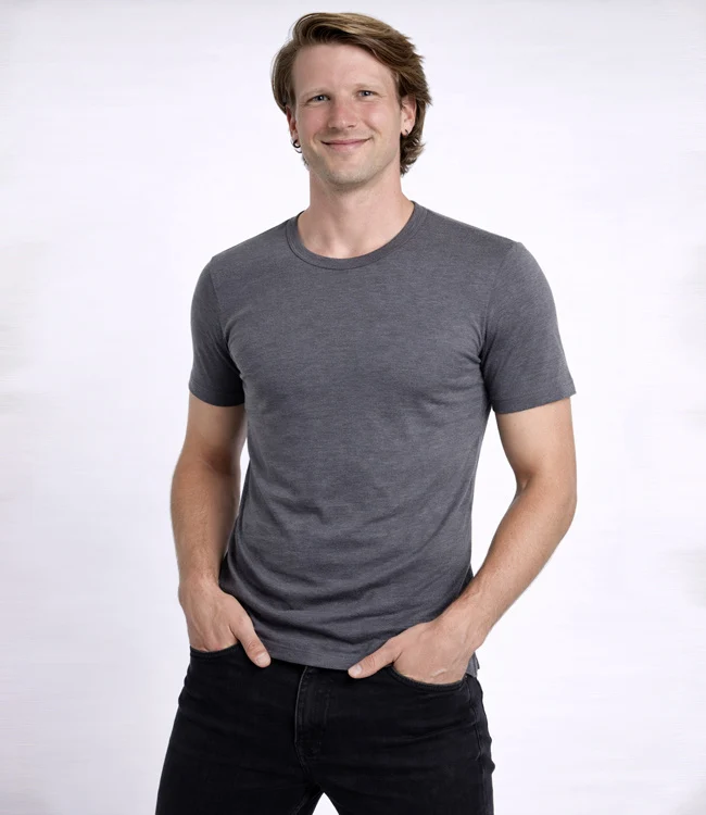 HOCOSA shirt korte mouw wol zijde heren ANTRACIET