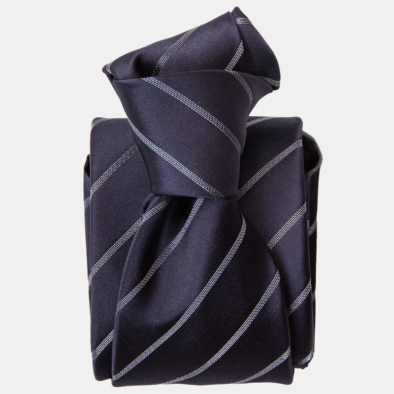 Esino - Silk Jacquard Tie - Midnight Blue and Silver