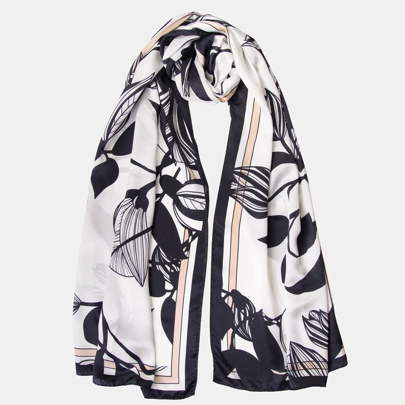 Cara - Silk Scarf Shawl - Soft White & Black
