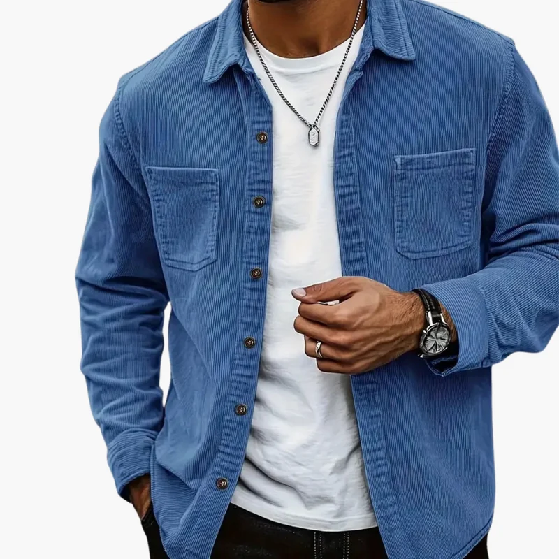 Men's Classic Corduroy Jacket with Button Placket and Chest Pockets