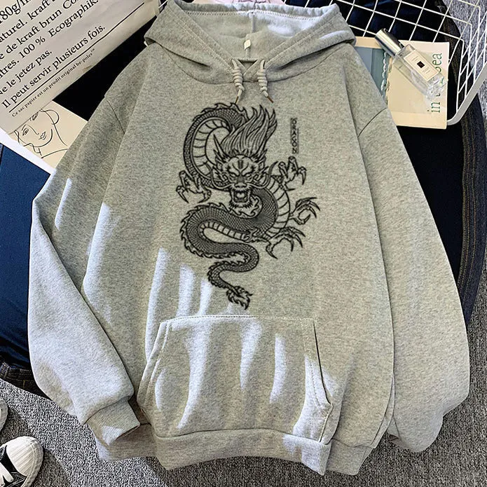 Stylish Men's Dragon Print Hoodie - Casual Cotton Pullover