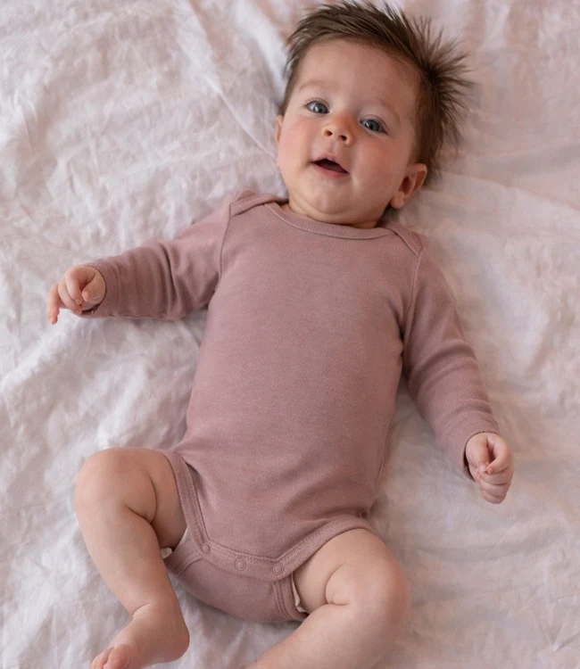 ENGEL baby romper wol zijde LANGE MOUW effen DUSTY ROSE